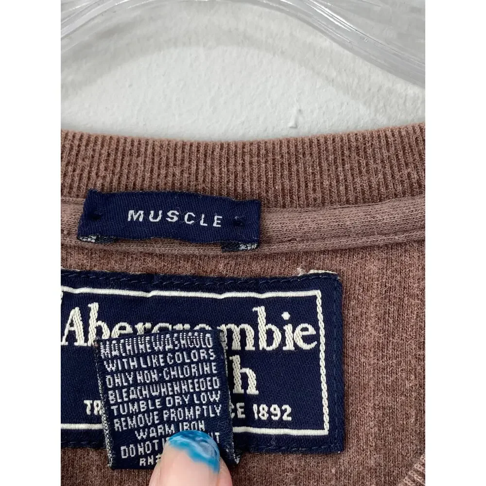 Abercrombie & Fitch Ribbed Muscle V Neck Long Sleeve Top Mens L Commando Neutral